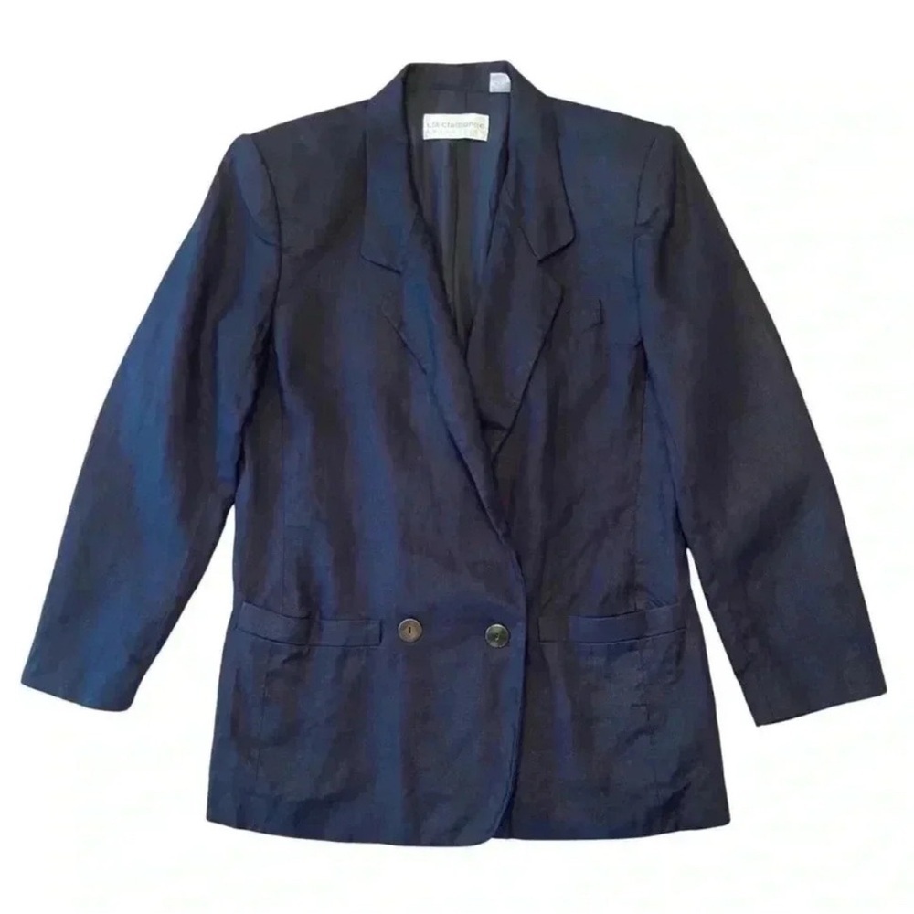 Liz Claiborne Vintage 1980s 100% Linen Navy Blazer | Size 6 | Classic
